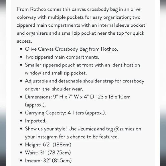 UO Unisex Rothco Classic Canvas Passport Travel Bag in Olive Moss - Picture 7 of 11